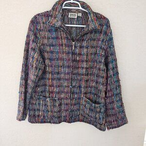 Vintage Chicos Designs Silk Cotton Zipper Cardigan Blazer Sweater Size 1 80s 90s
